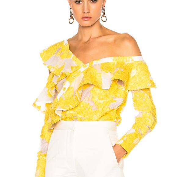 Self Portrait Yellow Asymmetrical Ruffle Blouse - Picture 2 of 6